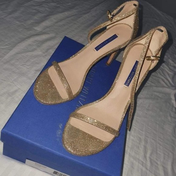 Stuart Weitzman Nudistsong Sandals 8M Platnium Noir - Picture 7 of 13